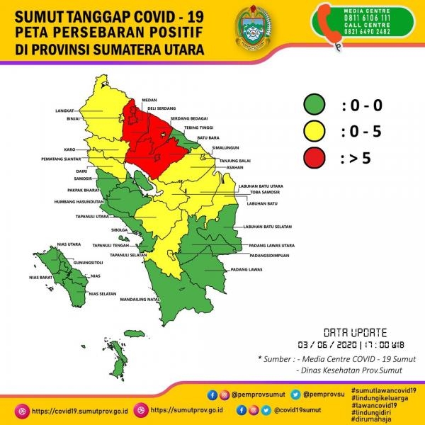 Peta Persebaran Positif di Provinsi Sumatera Utara 3 Juni 2020